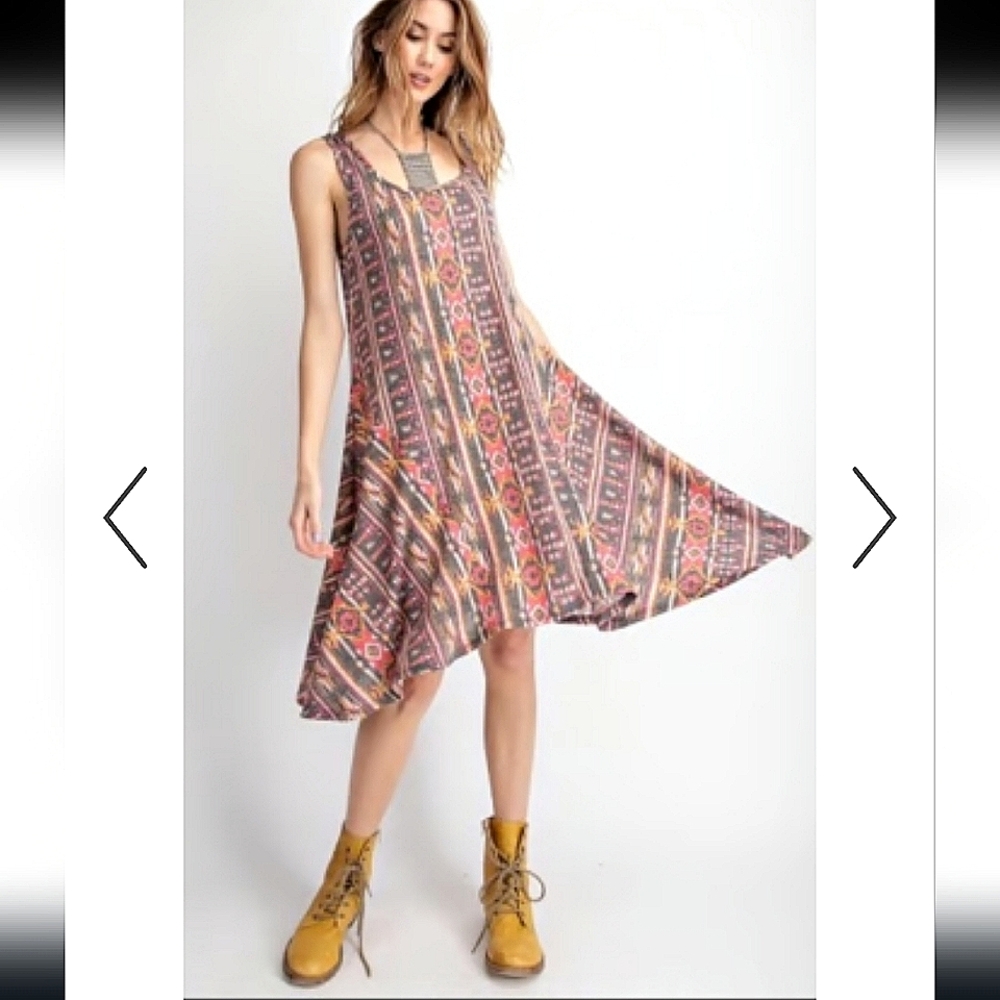 Easel, Aztec print Asymmetrical sleeveless dress, size M